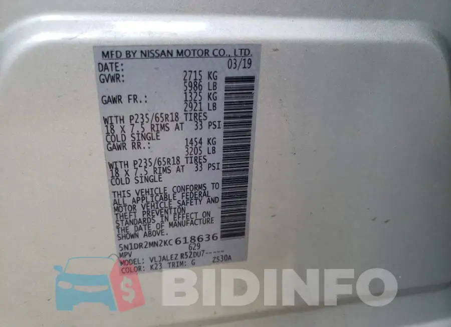 5N1DR2MN2KC618636 Photo# 10