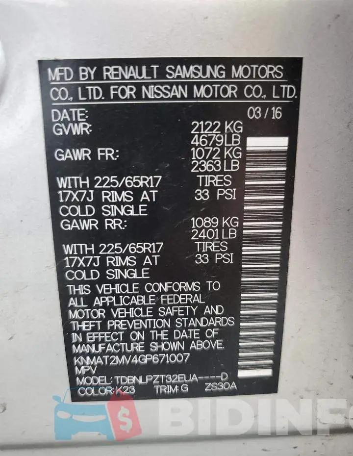 KNMAT2MV4GP671007 Photo# 10
