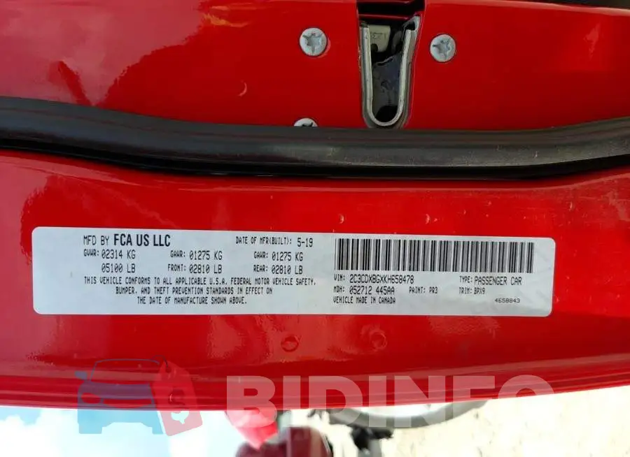 2C3CDXBGXKH658478 Photo# 10