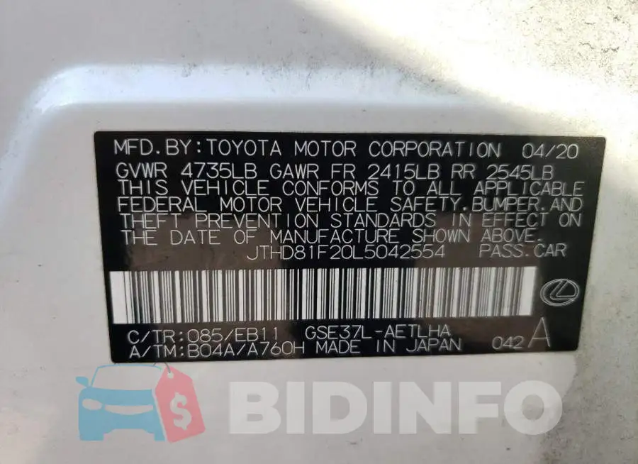 JTHD81F20L5042554 Photo# 10