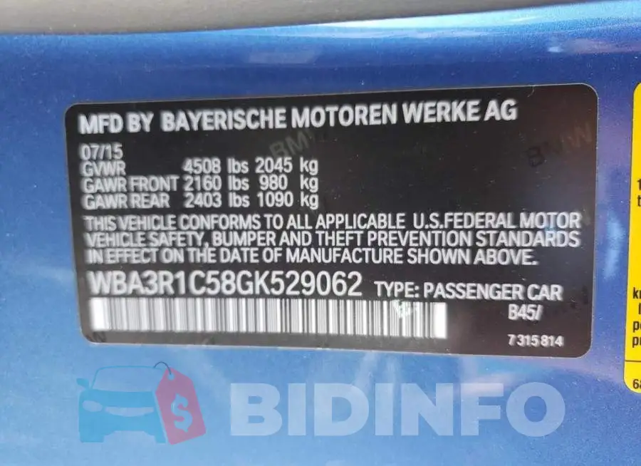 WBA3R1C58GK529062 Photo# 10