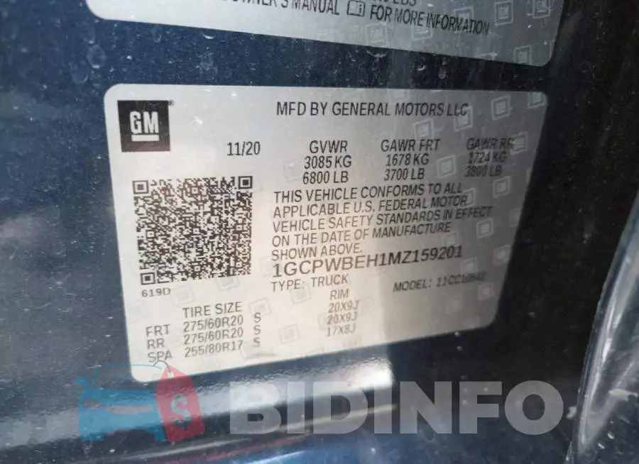 1GCPWBEH1MZ159201 Photo# 10