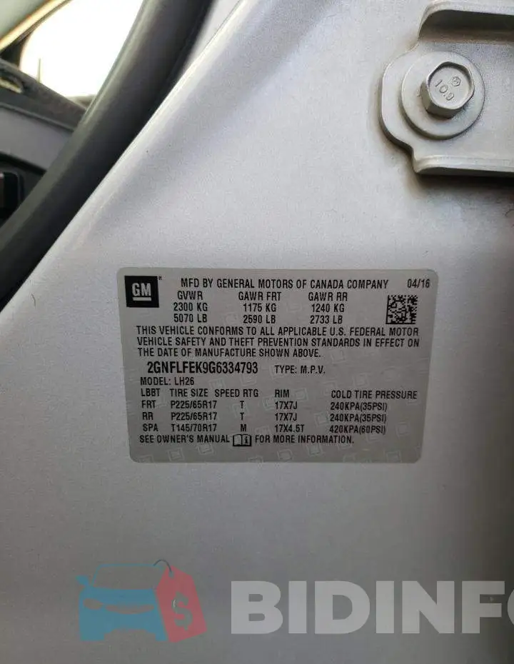 2GNFLFEK9G6334793 Photo# 10