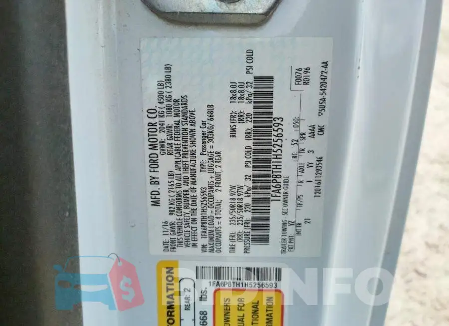1FA6P8TH1H5256593 Photo# 10