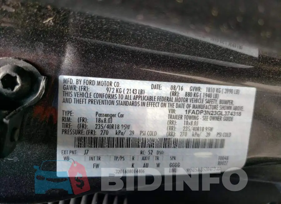 1FADP3N23GL374318 Photo# 10