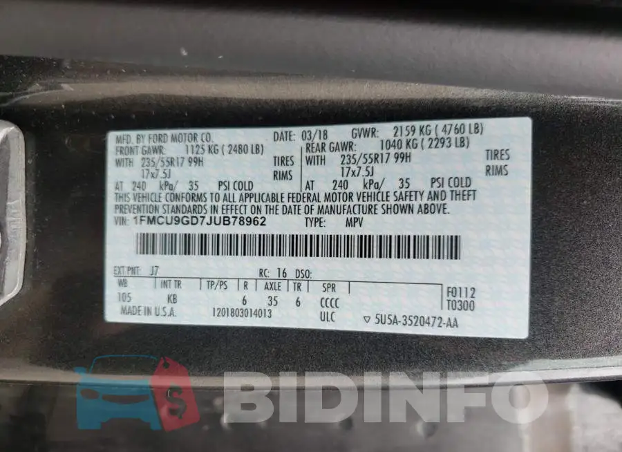 1FMCU9GD7JUB78962 Photo# 10