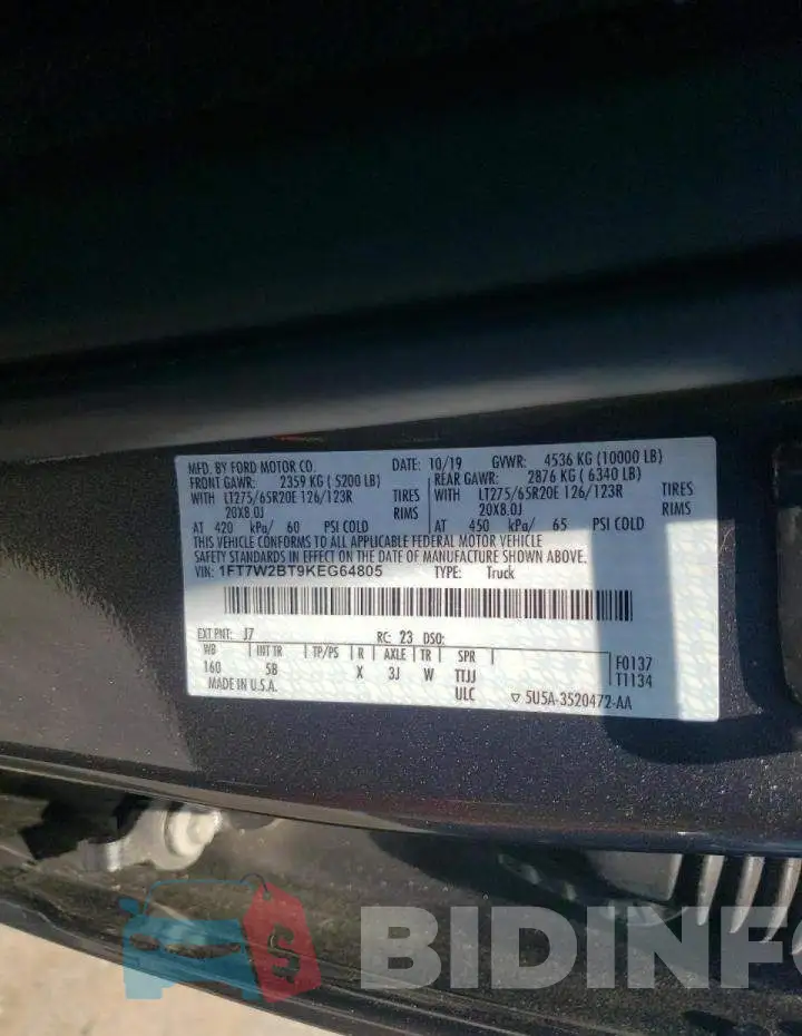 1FT7W2BT9KEG64805 Photo# 10
