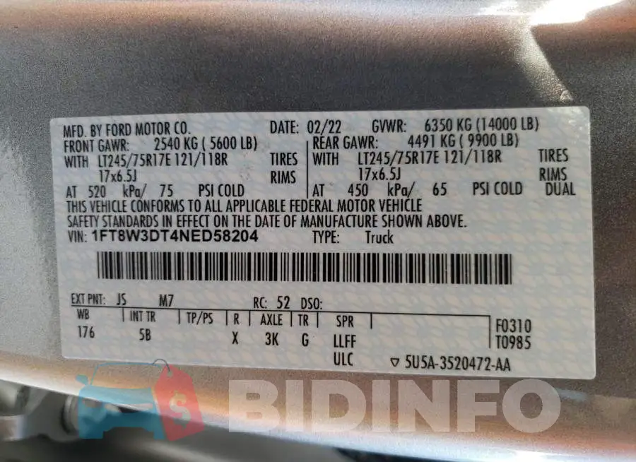 1FT8W3DT4NED58204 Photo# 10