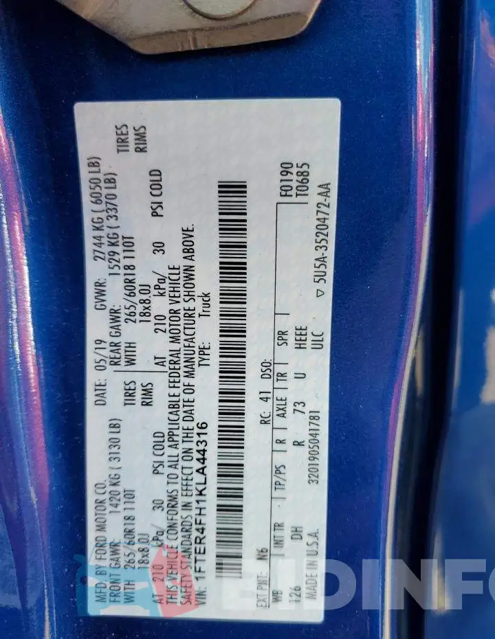 1FTER4FH1KLA44316 Photo# 10