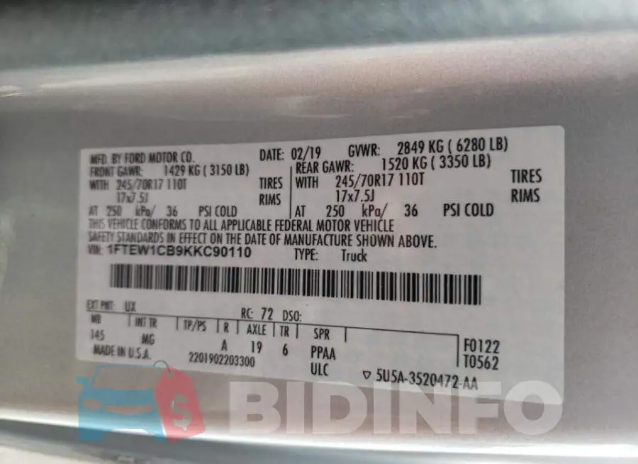 1FTEW1CB9KKC90110 Photo# 10