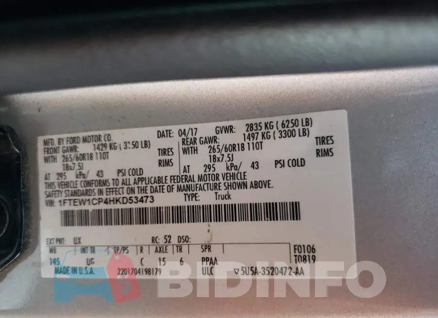 1FTEW1CP4HKD53473 Photo# 10
