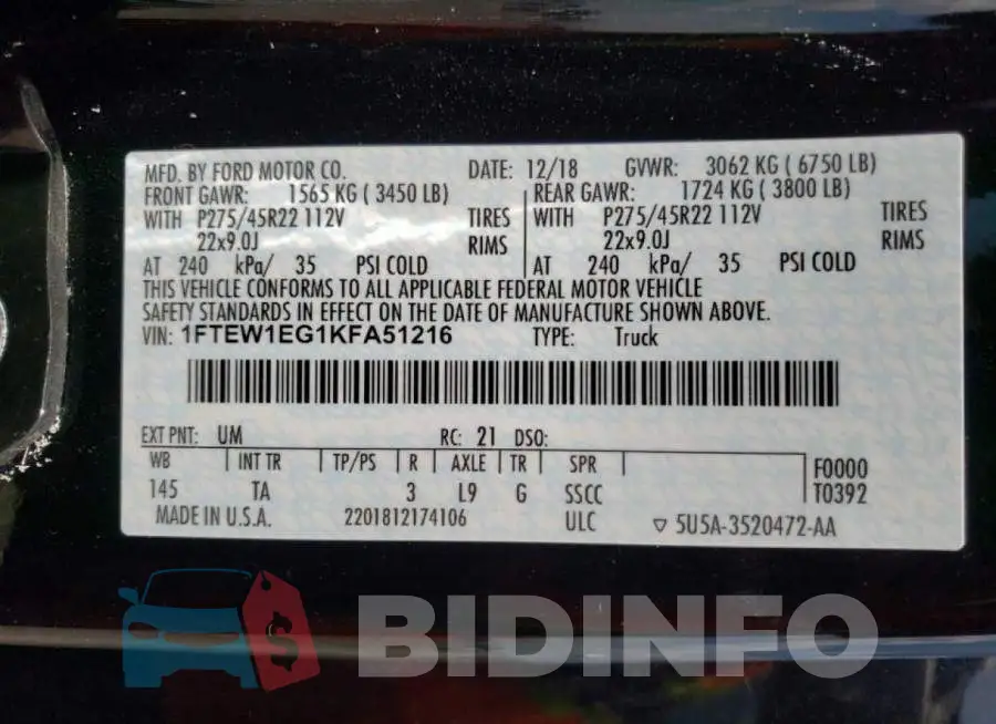 1FTEW1EG1KFA51216 Photo# 10