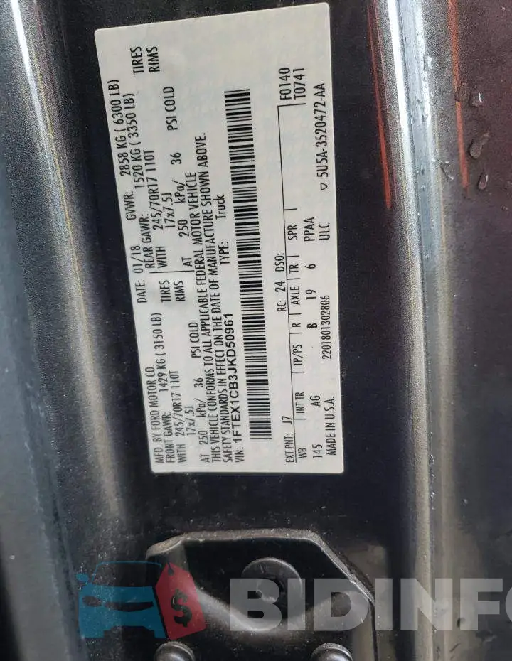 1FTEX1CB3JKD50961 Photo# 10