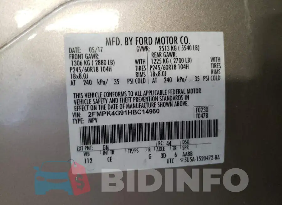 2FMPK4G91HBC14960 Photo# 10