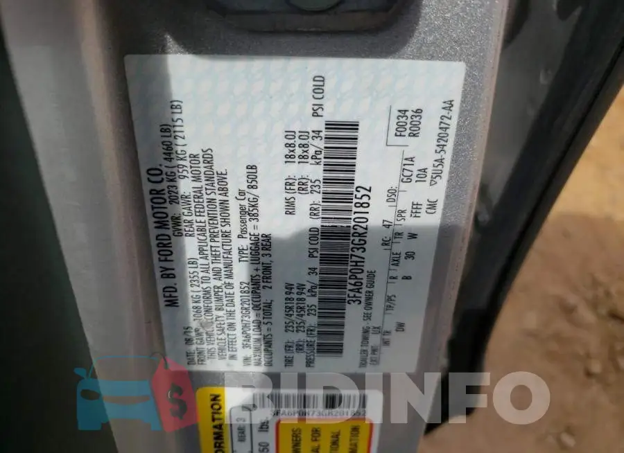 3FA6P0H73GR201852 Photo# 10
