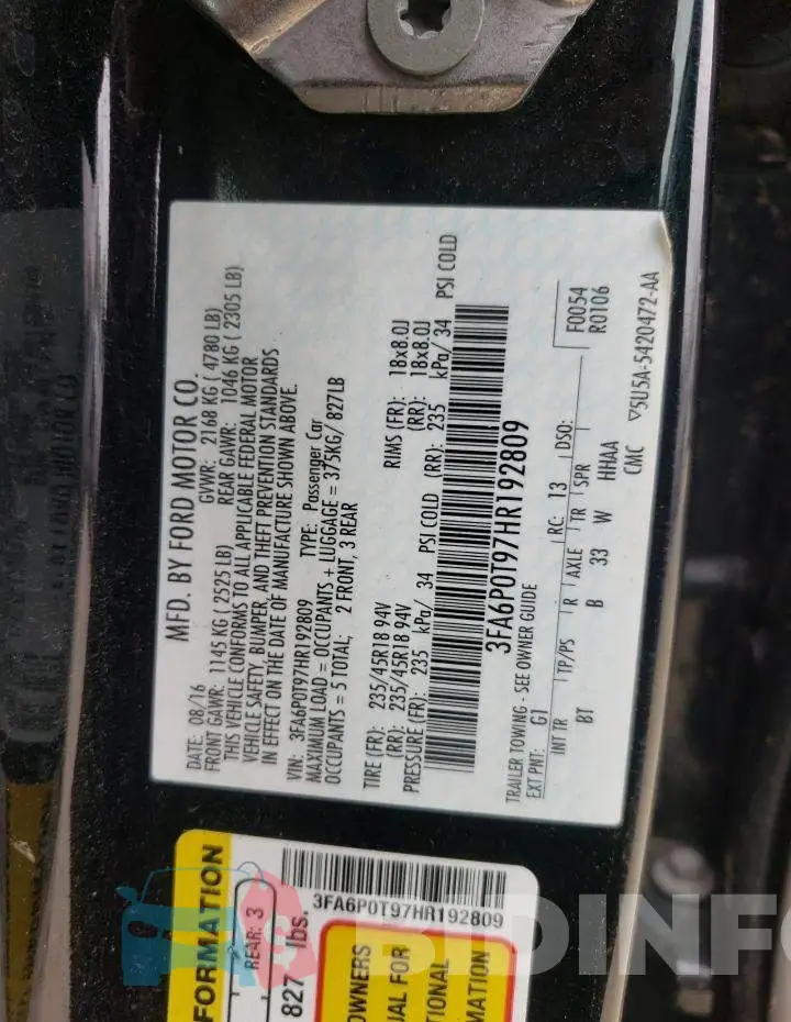 3FA6P0T97HR192809 Photo# 10