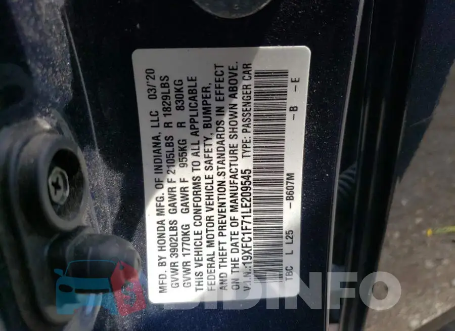 19XFC1F71LE209545 Photo# 10