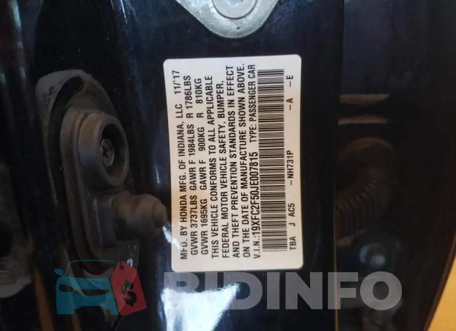 19XFC2F50JE007815 Photo# 10