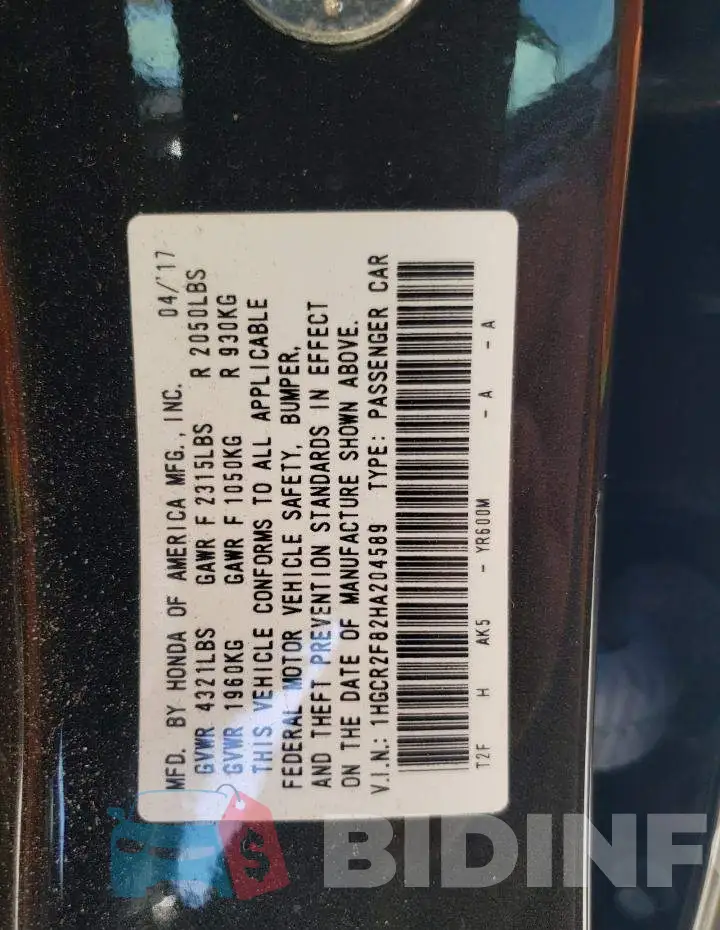 1HGCR2F82HA204589 Photo# 10