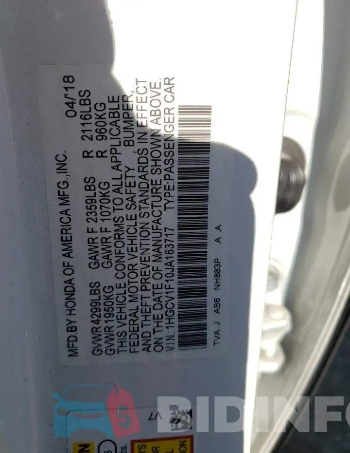 1HGCV1F10JA163717 Photo# 10