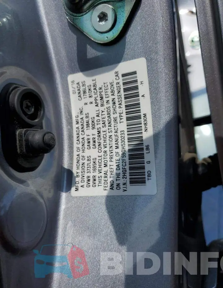 2HGFC2F59GH530233 Photo# 10