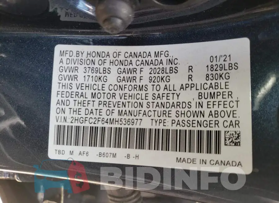2HGFC2F64MH536977 Photo# 10