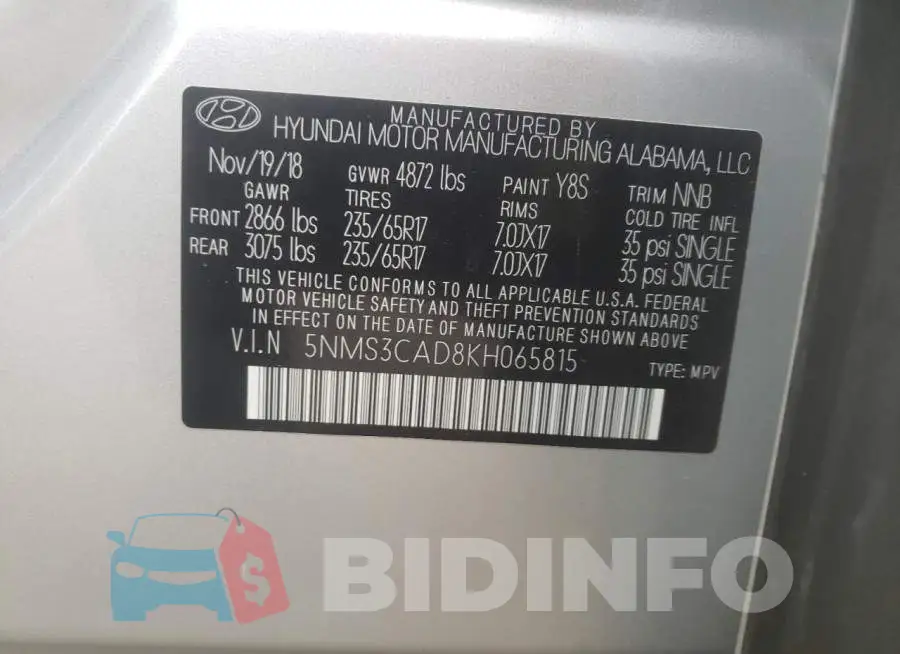 5NMS3CAD8KH065815 Photo# 10