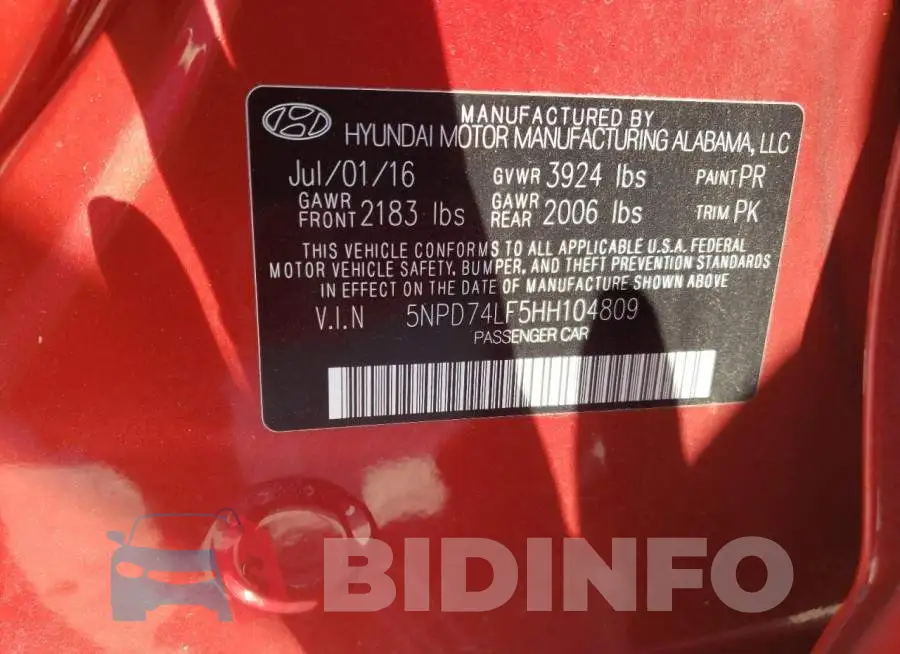 5NPD74LF5HH104809 Photo# 10