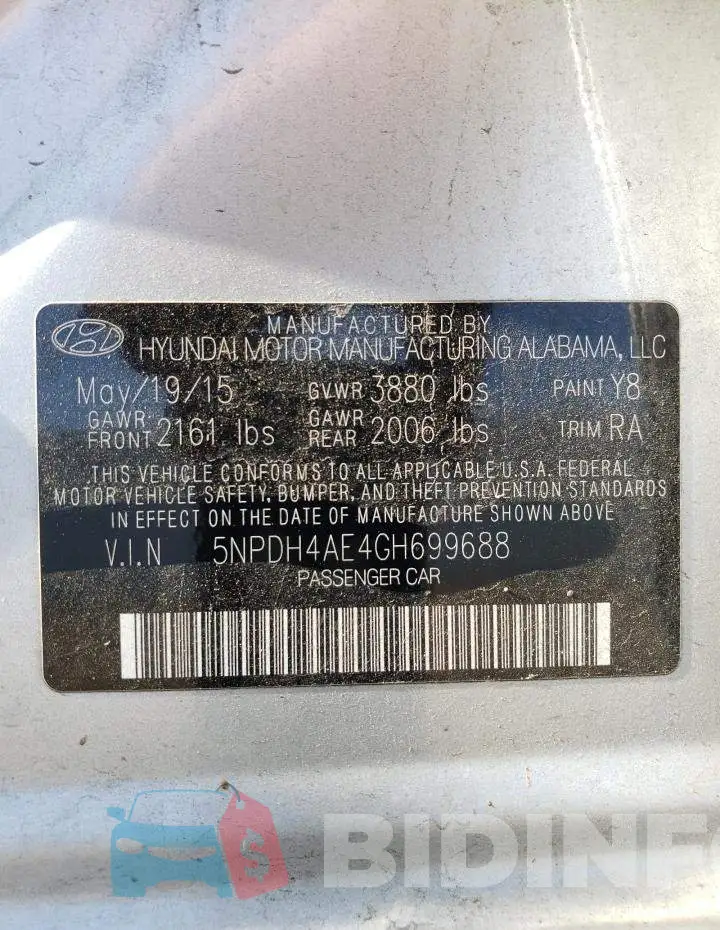 5NPDH4AE4GH699688 Photo# 10
