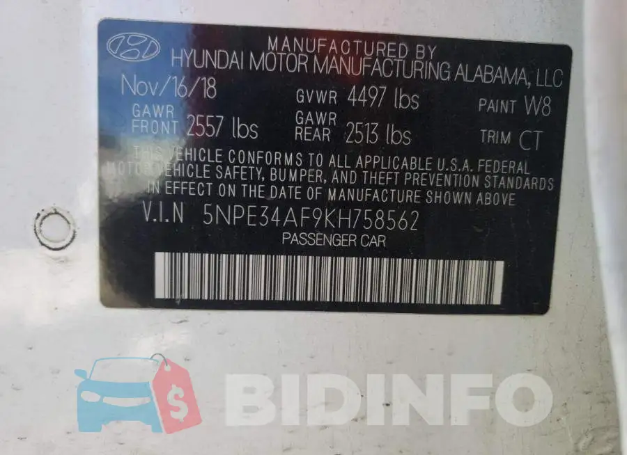 5NPE34AF9KH758562 Photo# 10