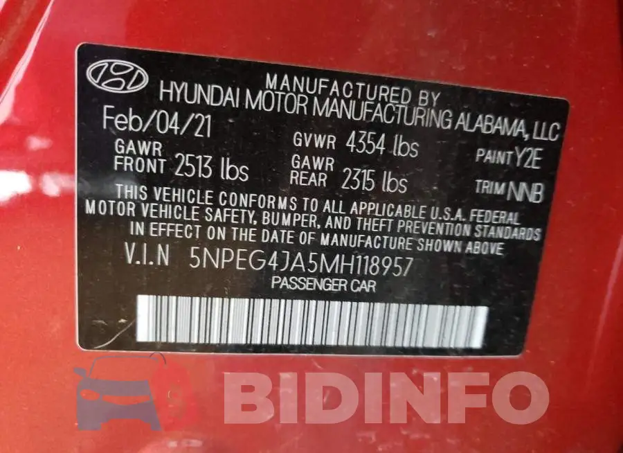 5NPEG4JA5MH118957 Photo# 10