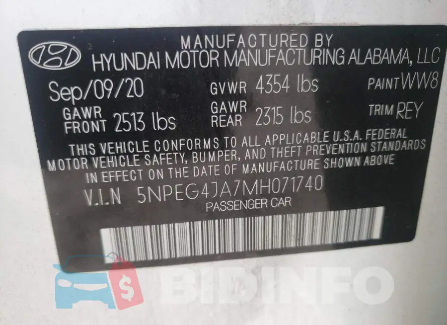 5NPEG4JA7MH071740 Photo# 10