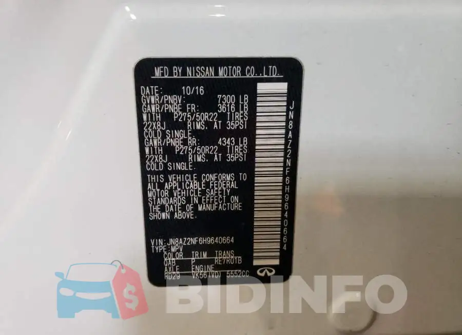 JN8AZ2NF6H9640664 Photo# 10