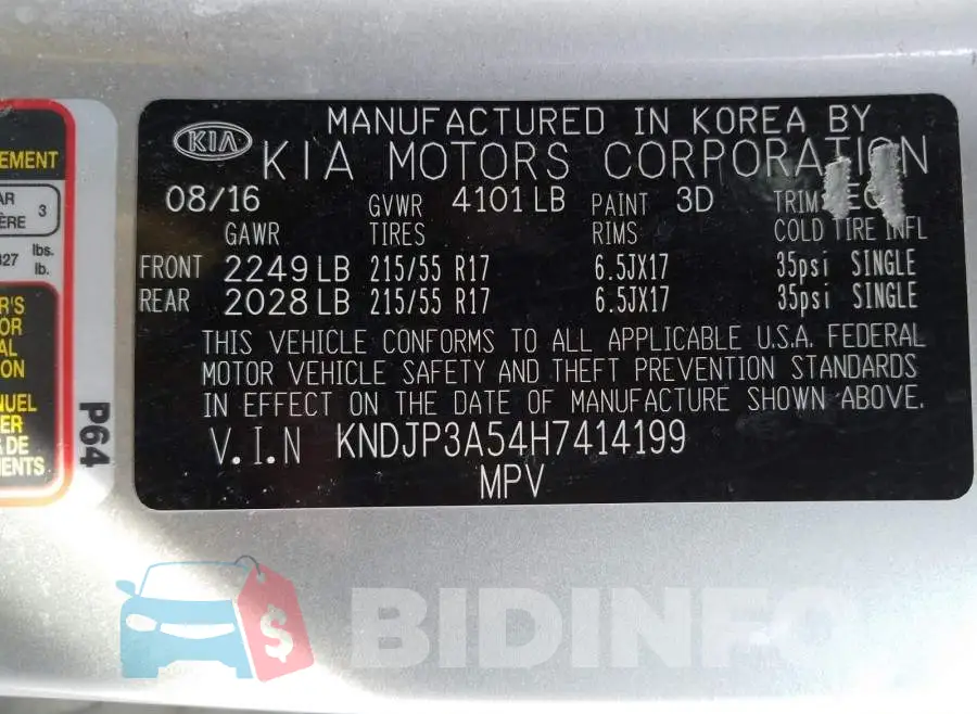 KNDJP3A54H7414199 Photo# 10