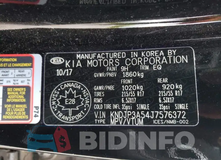 KNDJP3A54J7576372 Photo# 10