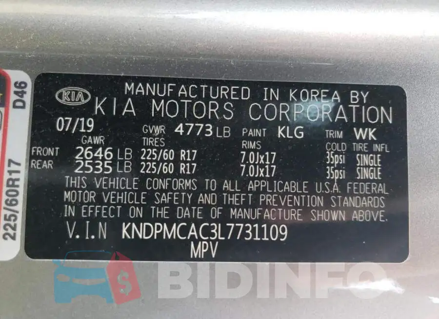 KNDPMCAC3L7731109 Photo# 10