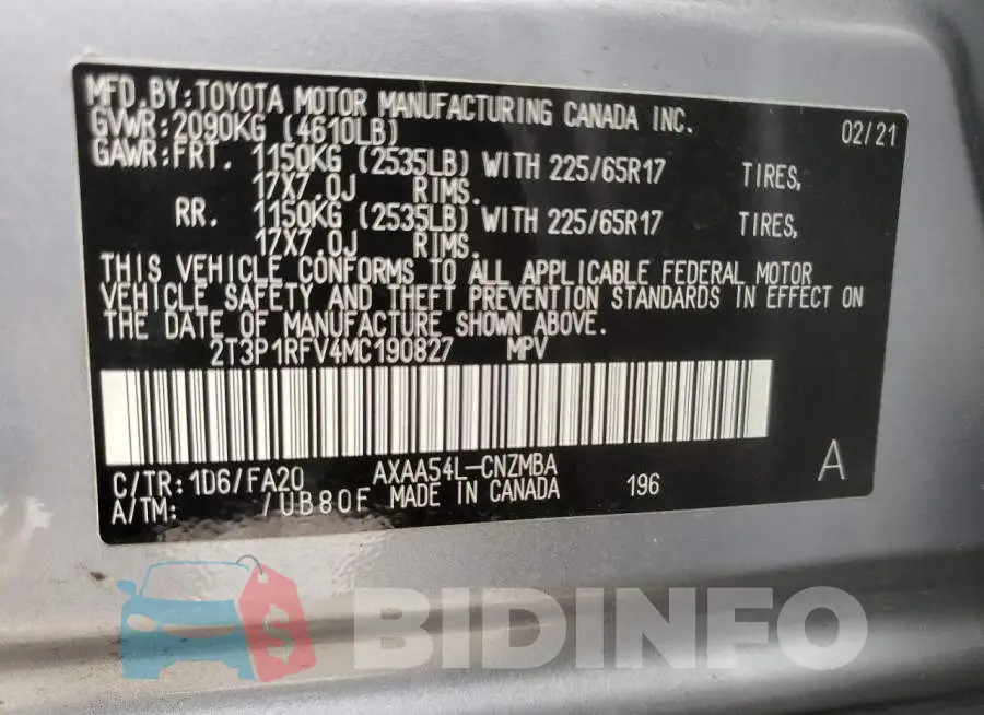 2T3P1RFV4MC190827 Photo# 10