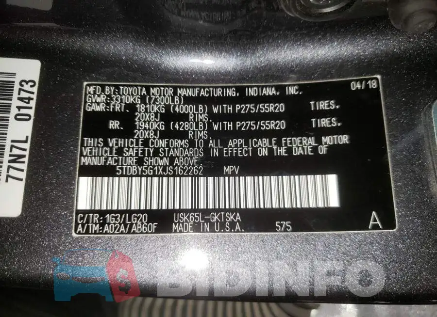 5TDBY5G1XJS162262 Photo# 10