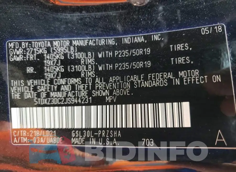 5TDXZ3DC2JS944231 Photo# 10
