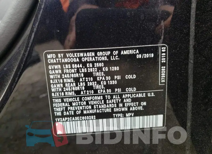 1V2AP2CA3KC603282 Photo# 10