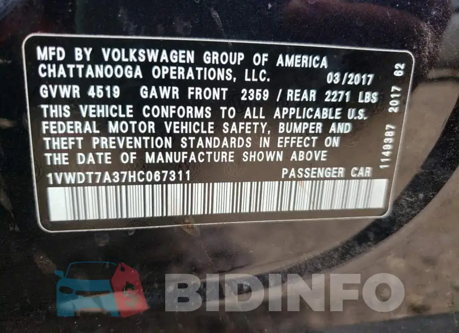 1VWDT7A37HC067311 Photo# 10
