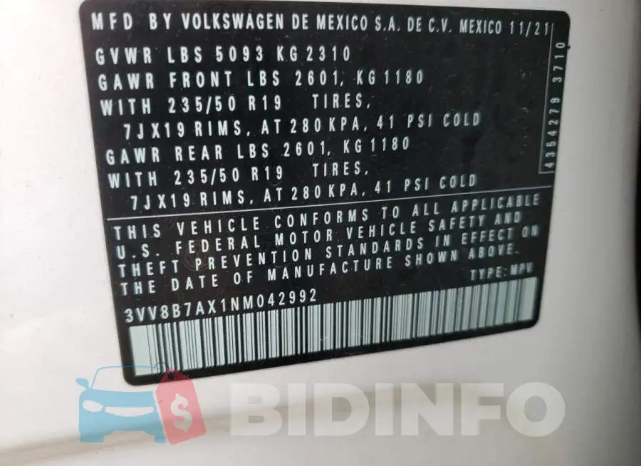 3VV8B7AX1NM042992 Photo# 10