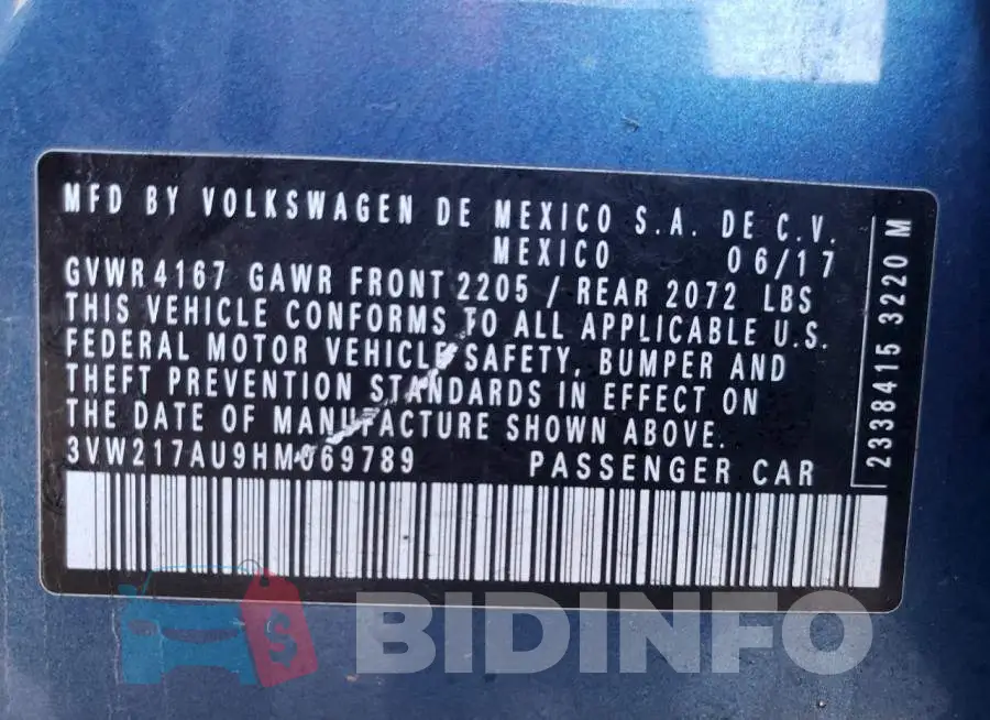 3VW217AU9HM069789 Photo# 10