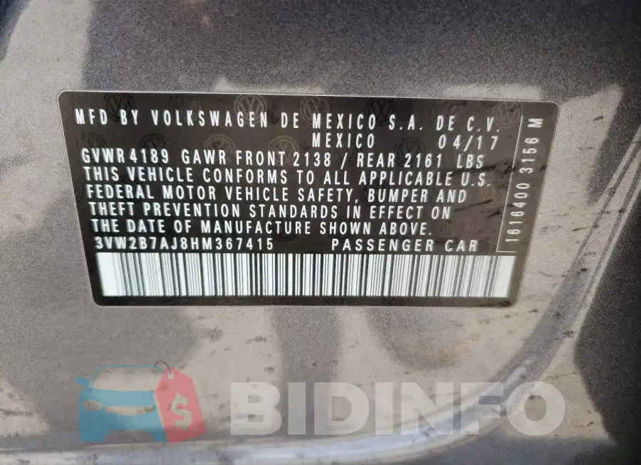 3VW2B7AJ8HM367415 Photo# 10