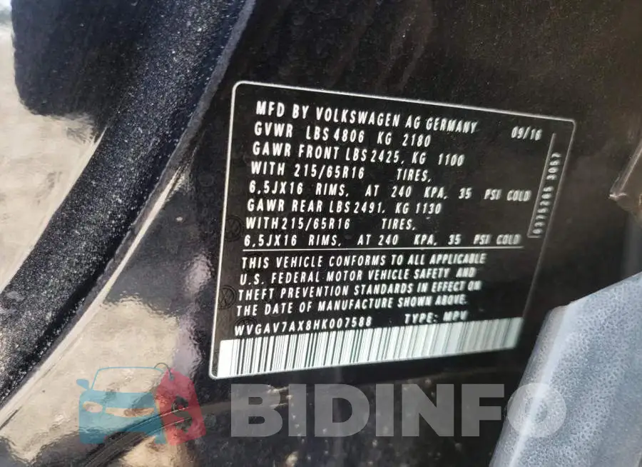 WVGAV7AX8HK007588 Photo# 10