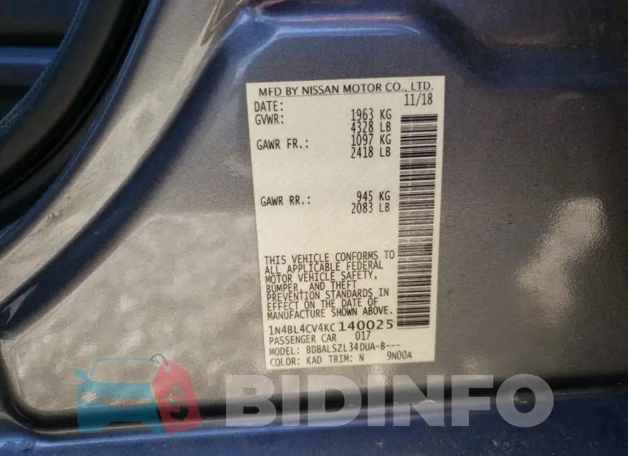 1N4BL4CV4KC140025 Photo# 10