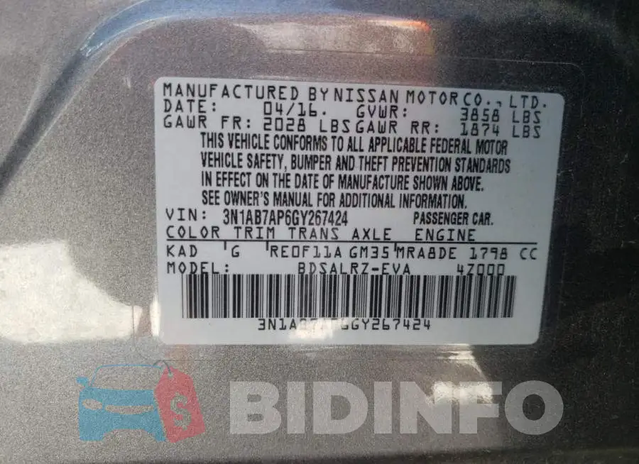 3N1AB7AP6GY267424 Photo# 10