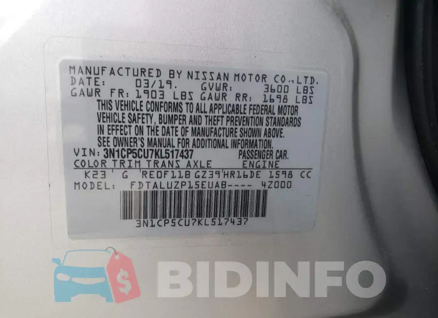 3N1CP5CU7KL517437 Photo# 10
