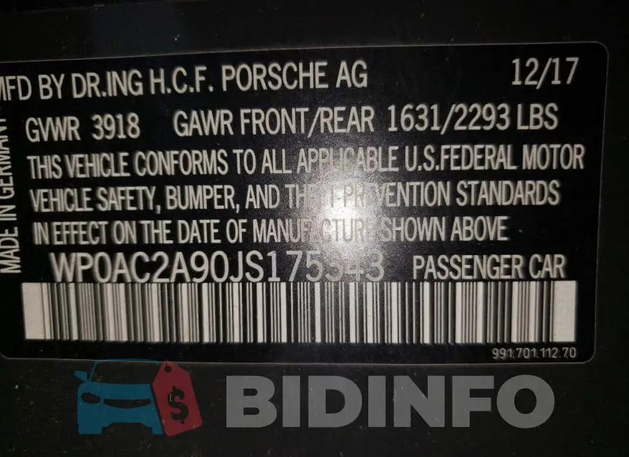 WP0AC2A90JS175343 Photo# 10