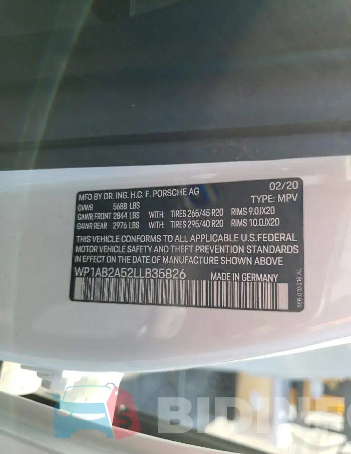 WP1AB2A52LLB35826 Photo# 10